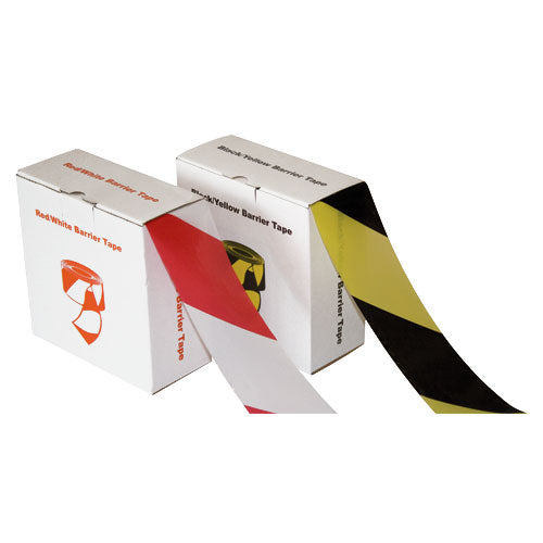 Absperrband 75 mm x 500 m im Spenderkarton Rot / Weiß